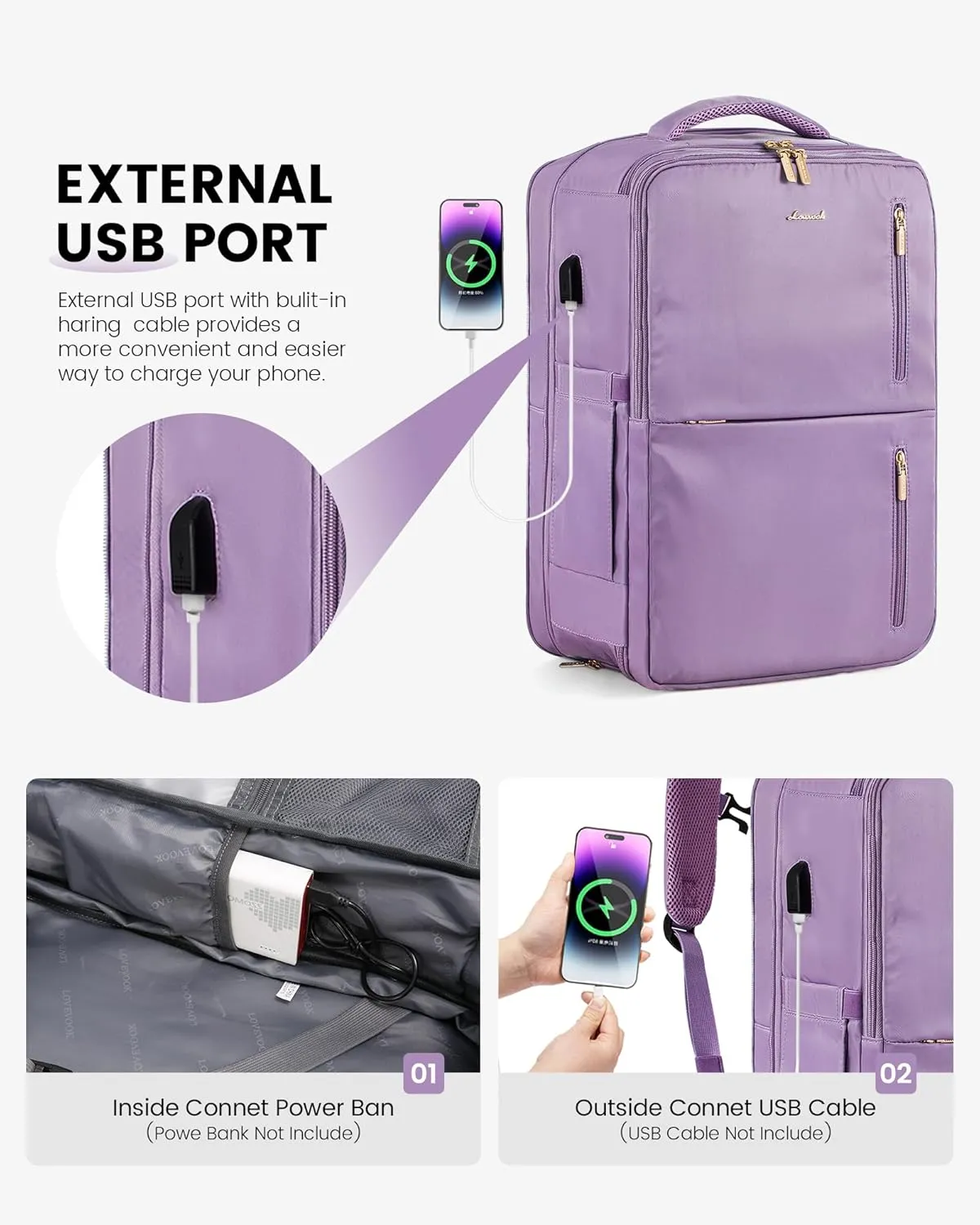 LOVEVOOK 40L Travel Backpack With 3 Packing Cubes Expandable Large Laptop Backpack Women Waterproof Backpack Waterproof Daypack Travel Bag TSA Fit 17inch Laptop Luggage With USB Charging Port