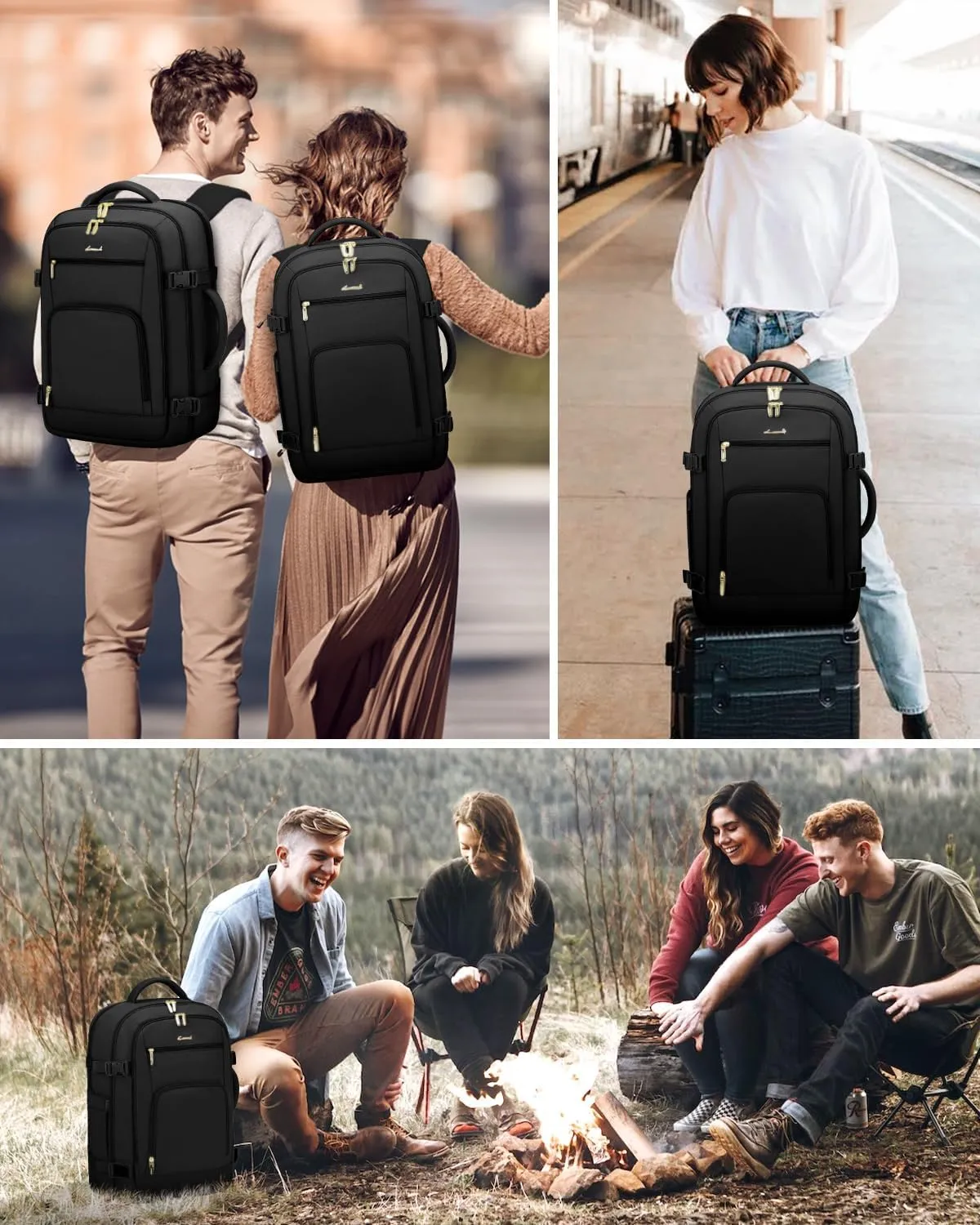 LOVEVOOK Carry on Backpack, 50L Large Travel Backpack For Airplanes, TSA Personal Item Travel Bag, Waterproof Daypack Fits 18 Inch Laptop, Business Weekender Overnight With 3 Packing Cubes, Black