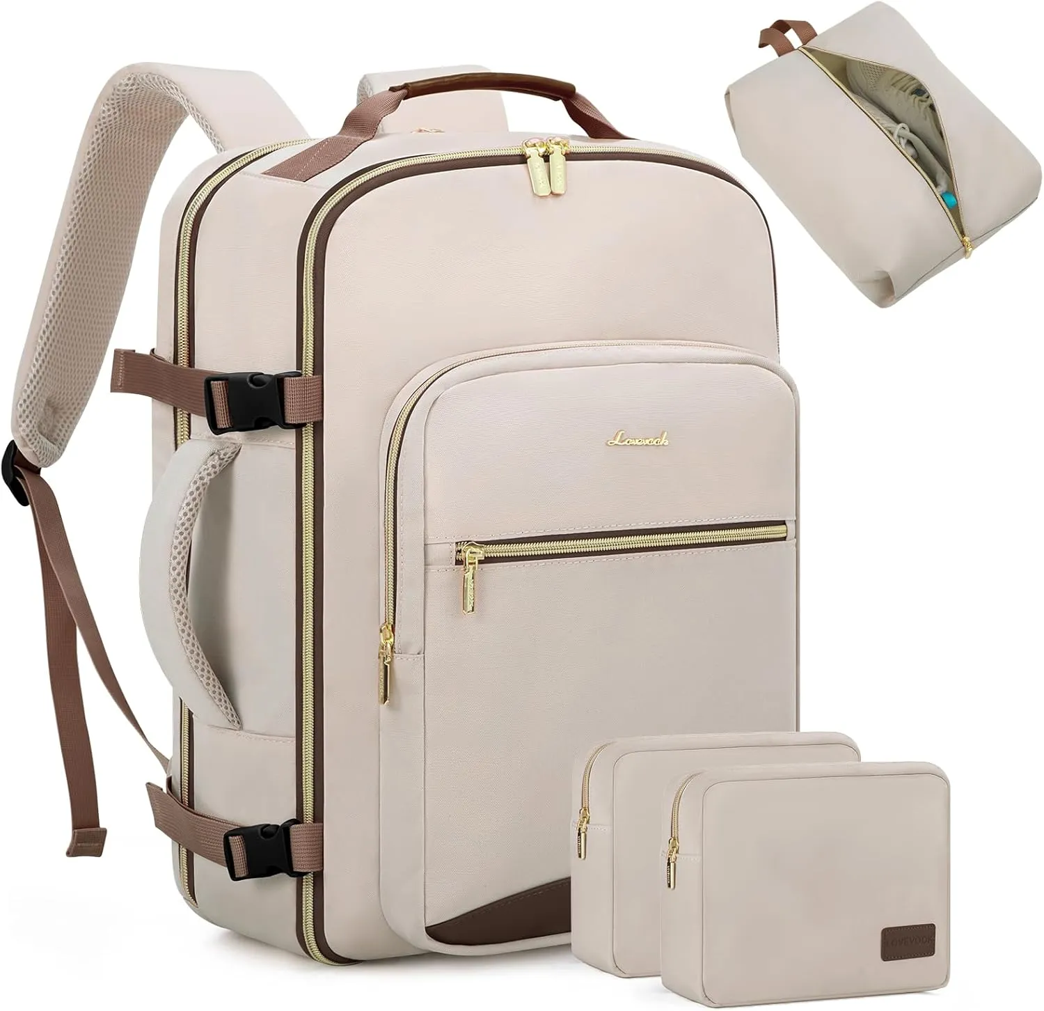 LOVEVOOK Carry on Backpack, 50L Travel Backpack Women for Airplanes, 18 inch Laptop Backpack with Toiletry Bag Carry on Bags for Airplanes Casual Daypack for Weekender Overnight Hiking, Primary-Coffee