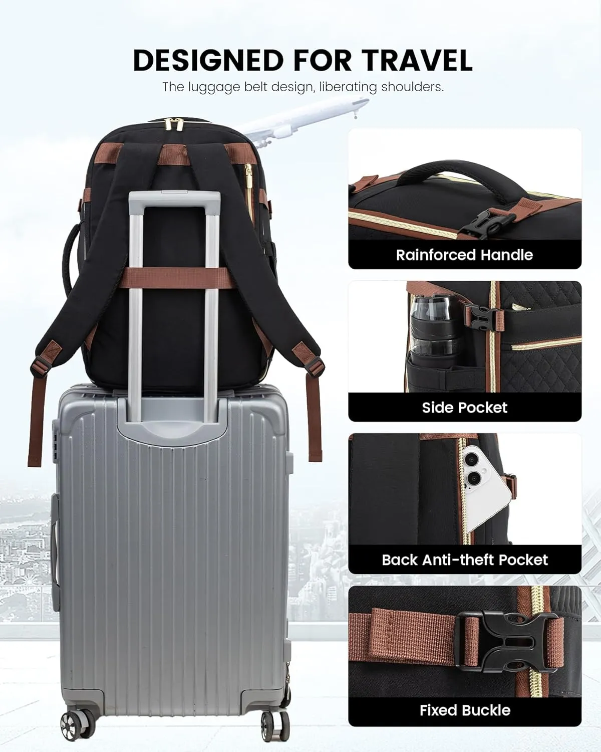 LOVEVOOK Carry On Travel Backpack for Women, 40L Personal Item Travel Bag Flight Approved, TSA Large Backpack for 17'' Laptop, Waterproof Weekender Business Hiking Bag with 3 Packing Cubes