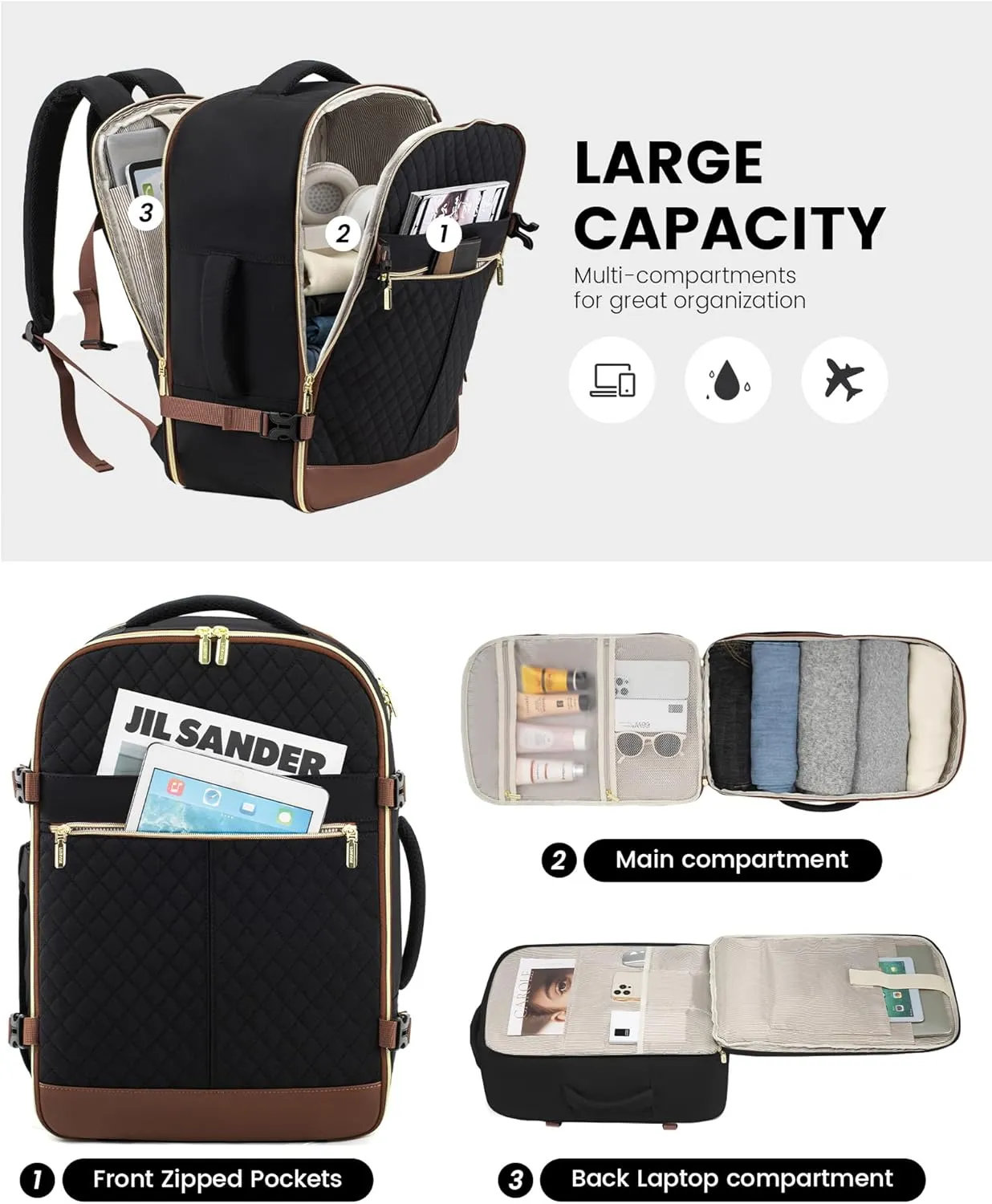 LOVEVOOK Carry On Travel Backpack for Women, 40L Personal Item Travel Bag Flight Approved, TSA Large Backpack for 17'' Laptop, Waterproof Weekender Business Hiking Bag with 3 Packing Cubes
