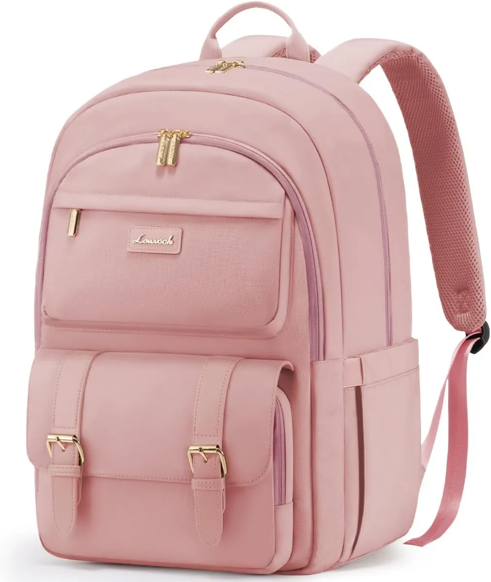 LOVEVOOK College Backpack for Women Fit 15.6 Inch Laptop, Cute Aesthetic Backpack for 14-16 Year Olds, Large Capacity Travel Work Backpack Purse for Nurse Teacher, Pink