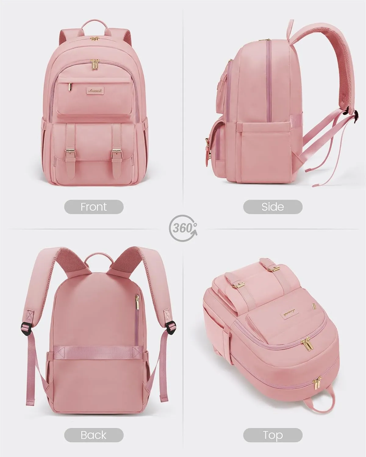 LOVEVOOK College Backpack for Women Fit 15.6 Inch Laptop, Cute Aesthetic Backpack for 14-16 Year Olds, Large Capacity Travel Work Backpack Purse for Nurse Teacher, Pink