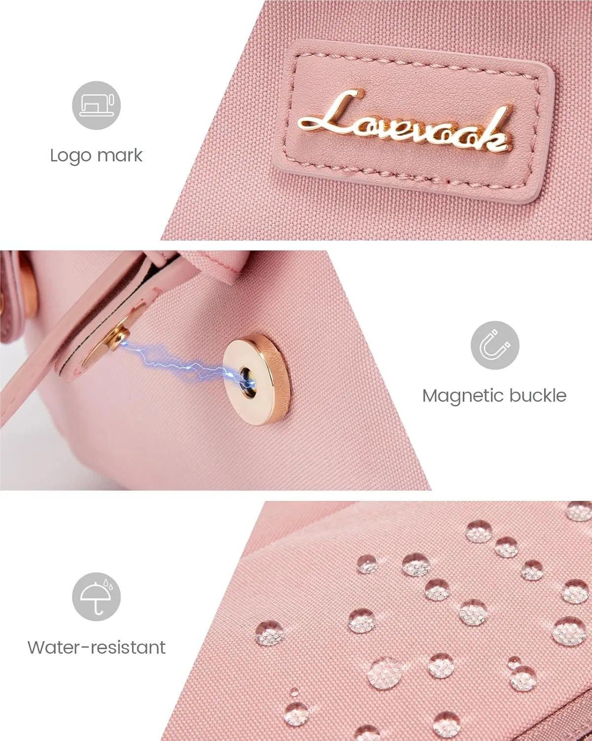 LOVEVOOK College Backpack for Women Fit 15.6 Inch Laptop, Cute Aesthetic Backpack for 14-16 Year Olds, Large Capacity Travel Work Backpack Purse for Nurse Teacher, Pink