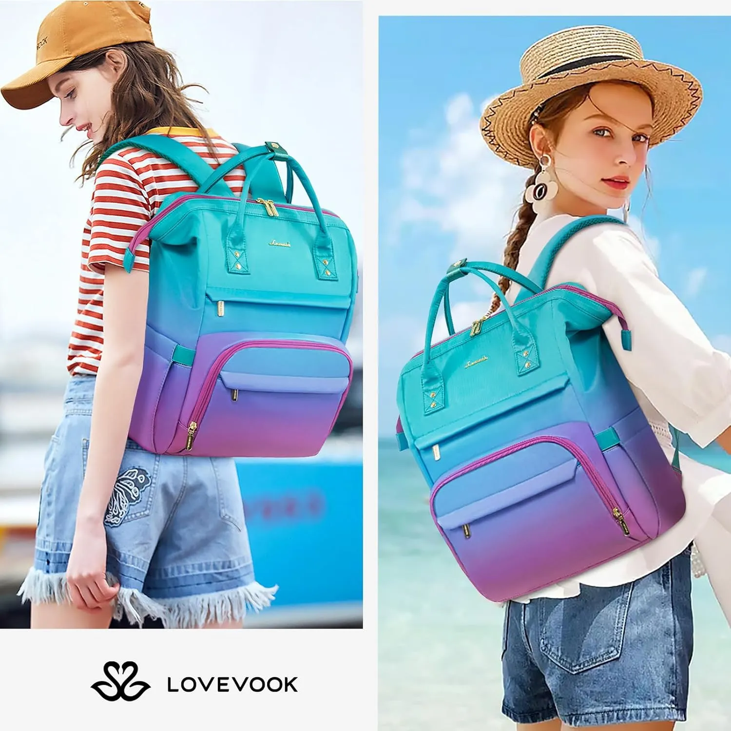 LOVEVOOK Gradient Laptop Backpack for Women,17.3 Inch Work Computer Bakcpack Purse Laptop Bag With Anti-Theft Pocket,Waterproof Carry on Teacher College Backpack for Travel,Green-Red