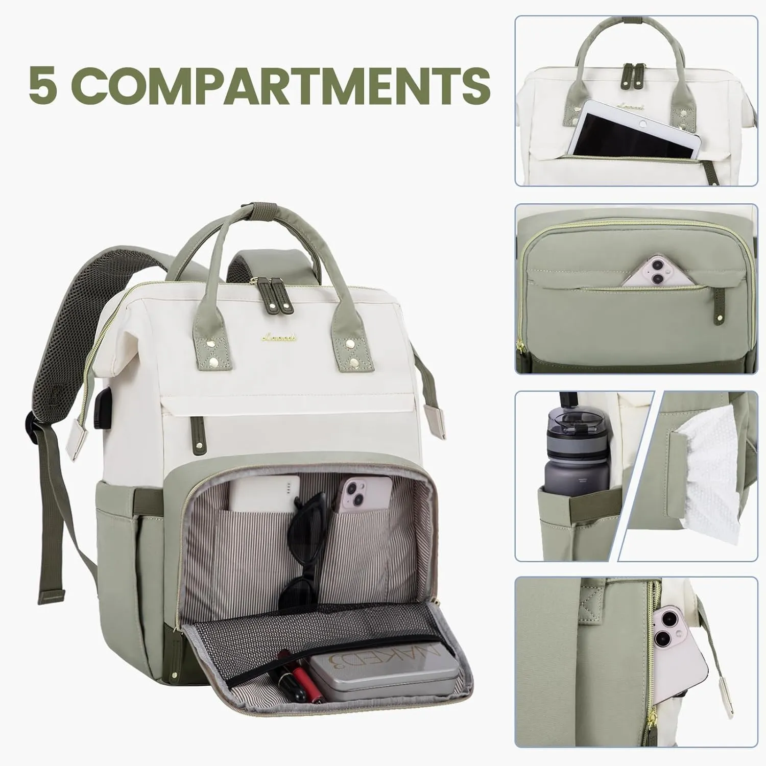 LOVEVOOK Laptop Backpack for Women, 17 Inch Work Business Backpacks Purse with USB Port, Large Capacity Nurse Bag College Bookbag for School, Waterproof Casual Daypack for Travel