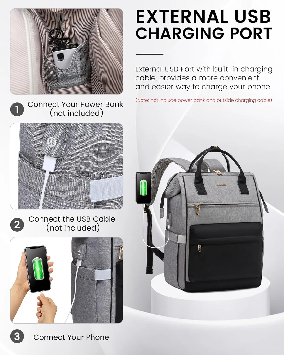 LOVEVOOK Laptop Backpack for Women, 17 Inch Work Teacher Nurse Bag, Large Capacity Business Computer Backpack Purse with USB Port, Stylish Casual Daypack for Travel,Grey&Black