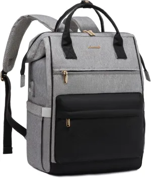 LOVEVOOK Laptop Backpack for Women, 17 Inch Work Teacher Nurse Bag, Large Capacity Business Computer Backpack Purse with USB Port, Stylish Casual Daypack for Travel,Grey&Black