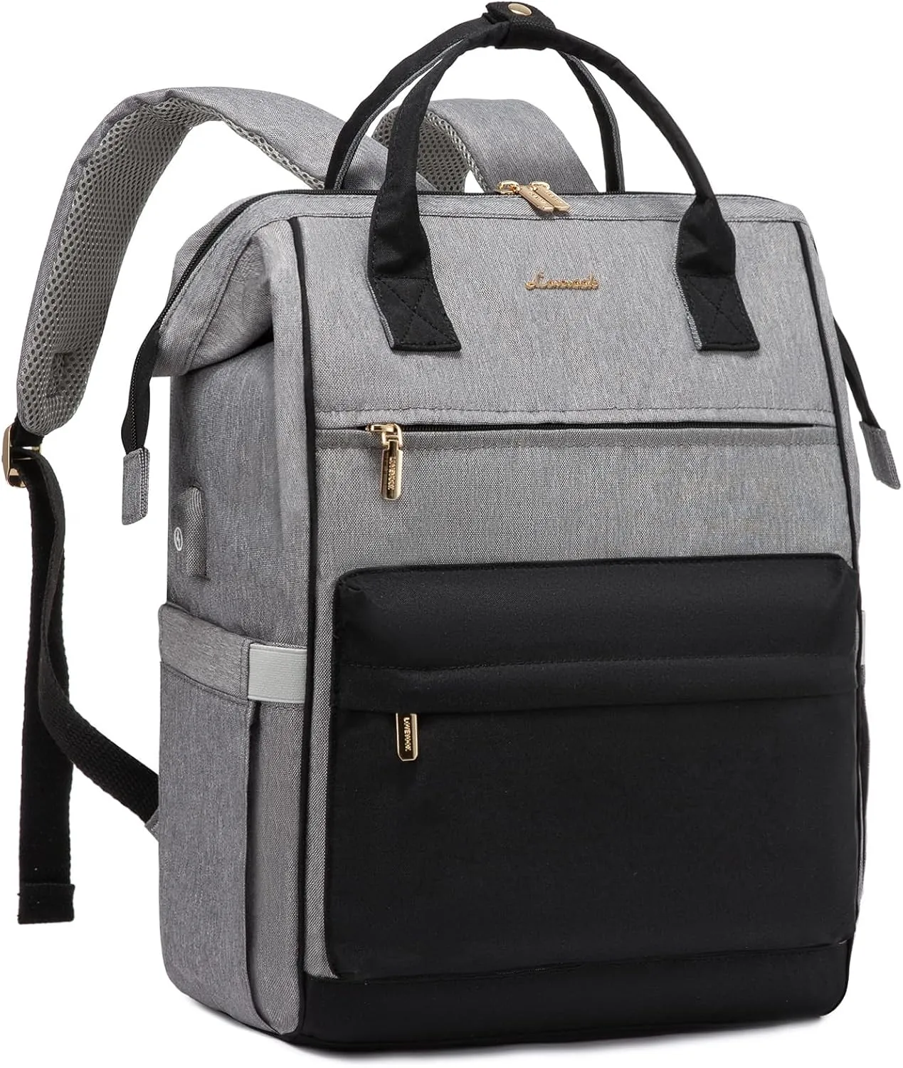 LOVEVOOK Laptop Backpack for Women, 17 Inch Work Teacher Nurse Bag, Large Capacity Business Computer Backpack Purse with USB Port, Stylish Casual Daypack for Travel,Grey&Black