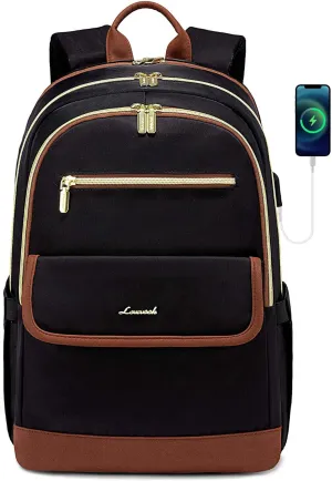 LOVEVOOK Laptop Backpack for Women,15.6 Inch Fashion Travel Backpack,Large Capacity Backpack Purse with USB,Water-resistant fits College Work Business Travel （Black & Brown）