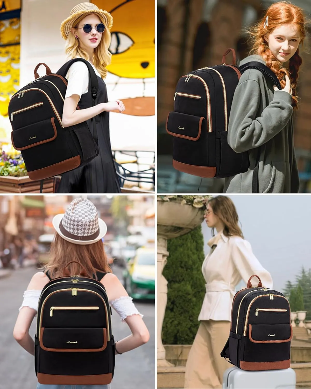 LOVEVOOK Laptop Backpack for Women,15.6 Inch Fashion Travel Backpack,Large Capacity Backpack Purse with USB,Water-resistant fits College Work Business Travel （Black & Brown）