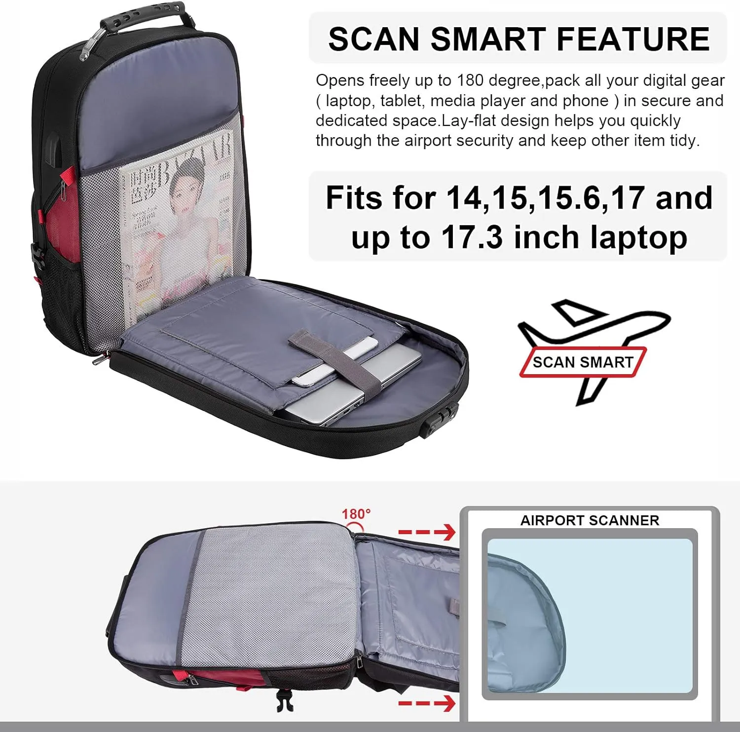 LOVEVOOK Large Backpack for Men 18.4 inch Heavy Duty Travel Laptop Backpack with USB Port Waterproof for Business Work (18 inch, Red)