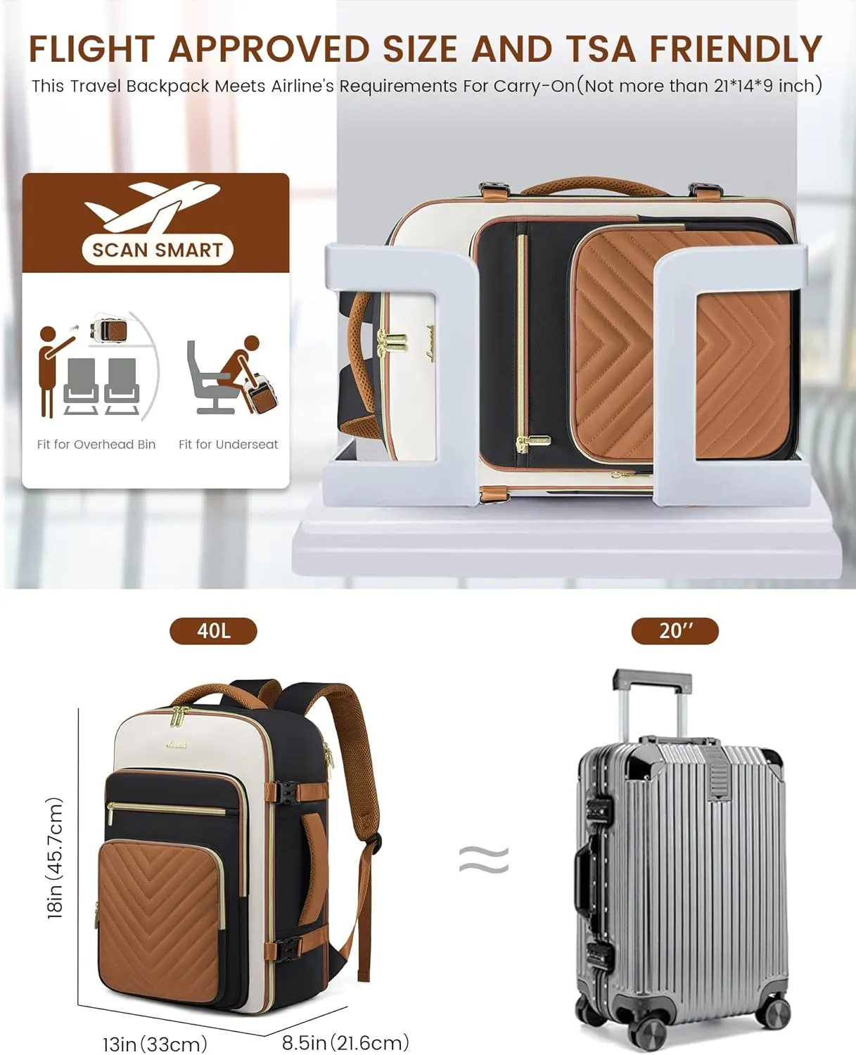 LOVEVOOK Large Travel Backpack for Women, Carry On Bag Flight Approved, 40L TSA Personal Item Travel Bag with 3 Packing Cubes, Waterproof 17 Inch Laptop Hiking Casual Backpack