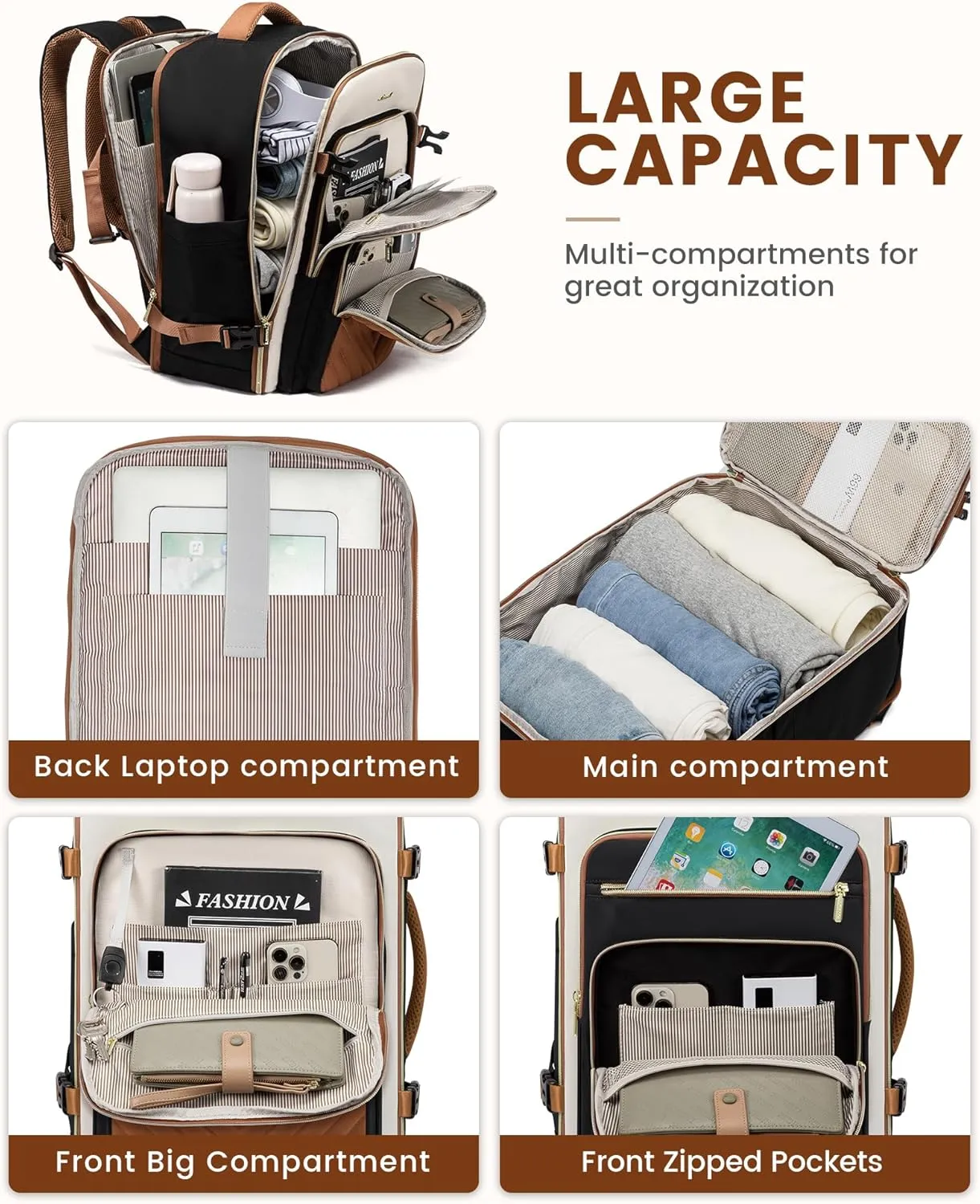 LOVEVOOK Large Travel Backpack for Women, Carry On Bag Flight Approved, 40L TSA Personal Item Travel Bag with 3 Packing Cubes, Waterproof 17 Inch Laptop Hiking Casual Backpack