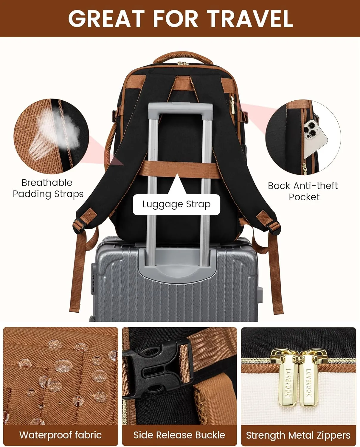 LOVEVOOK Large Travel Backpack for Women, Carry On Bag Flight Approved, 40L TSA Personal Item Travel Bag with 3 Packing Cubes, Waterproof 17 Inch Laptop Hiking Casual Backpack