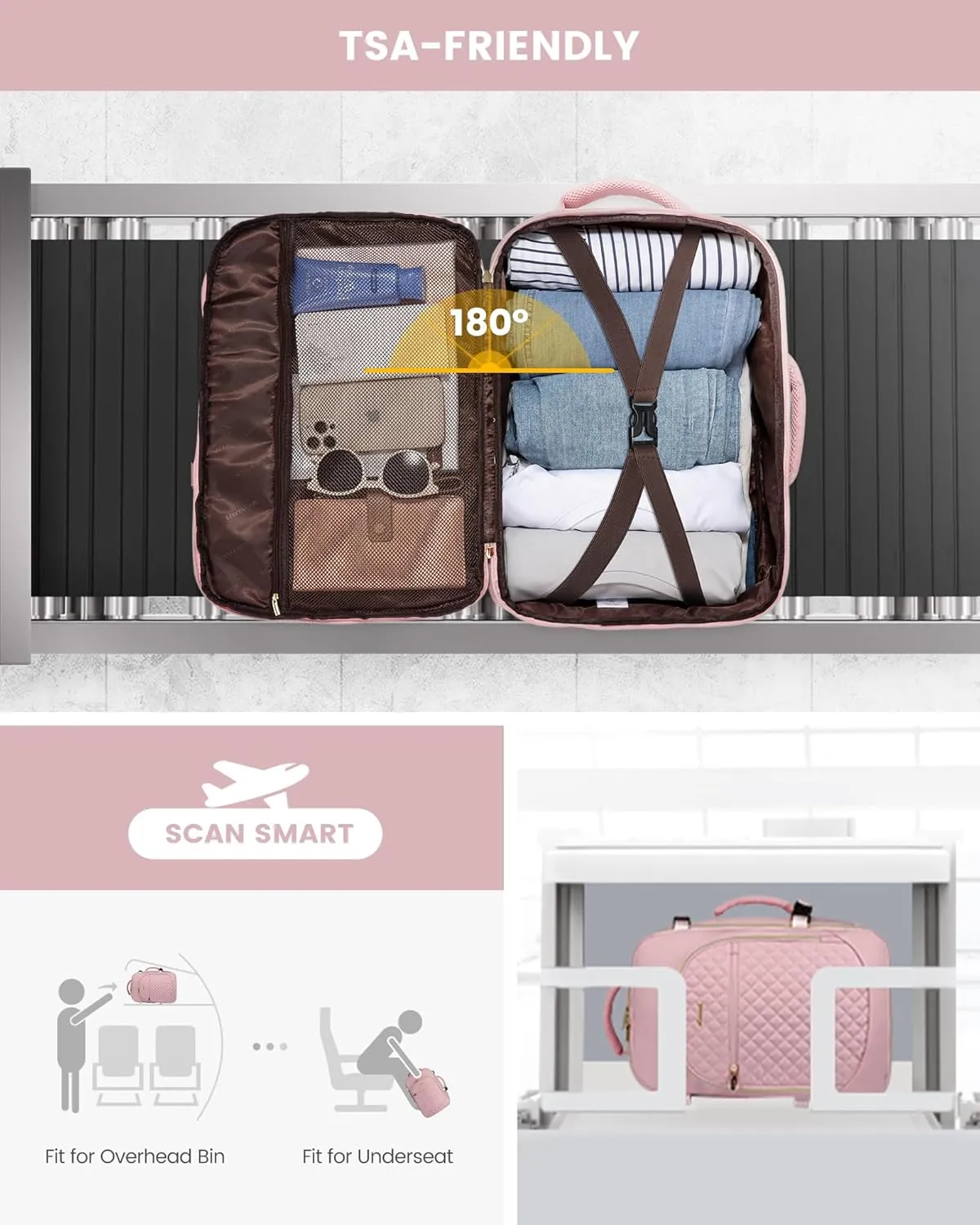 LOVEVOOK Large Travel Backpack Women,40L Flight Approved Carry On Backpack Fits for 17.3inch Laptop,Anti-Theft Large Casual Daypack with 3 Packing Cubes, Pink