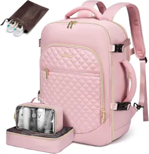 LOVEVOOK Large Travel Backpack Women,40L Flight Approved Carry On Backpack Fits for 17.3inch Laptop,Anti-Theft Large Casual Daypack with 3 Packing Cubes, Pink