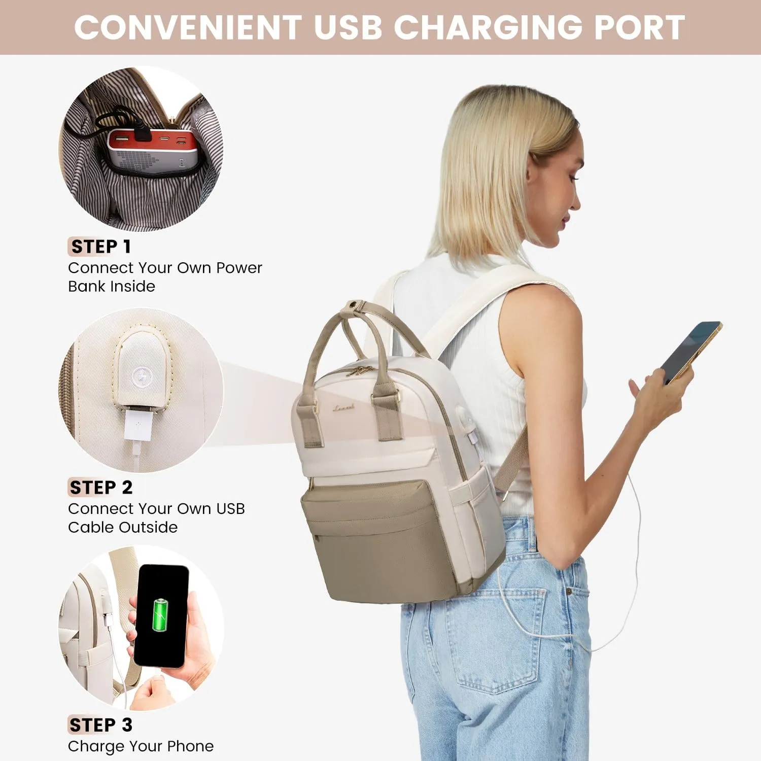 LOVEVOOK Mini Backpack for Women Stylish Waterproof Backpack Purse with USB Port, Cute Bookbag for College School Travel