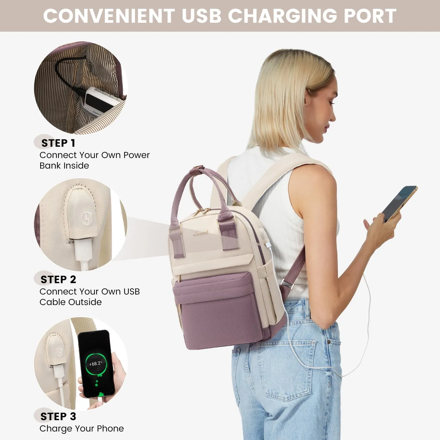 LOVEVOOK Mini Backpack for Women Stylish Waterproof Backpack Purse with USB Port, Cute Daypack for College Travel Party