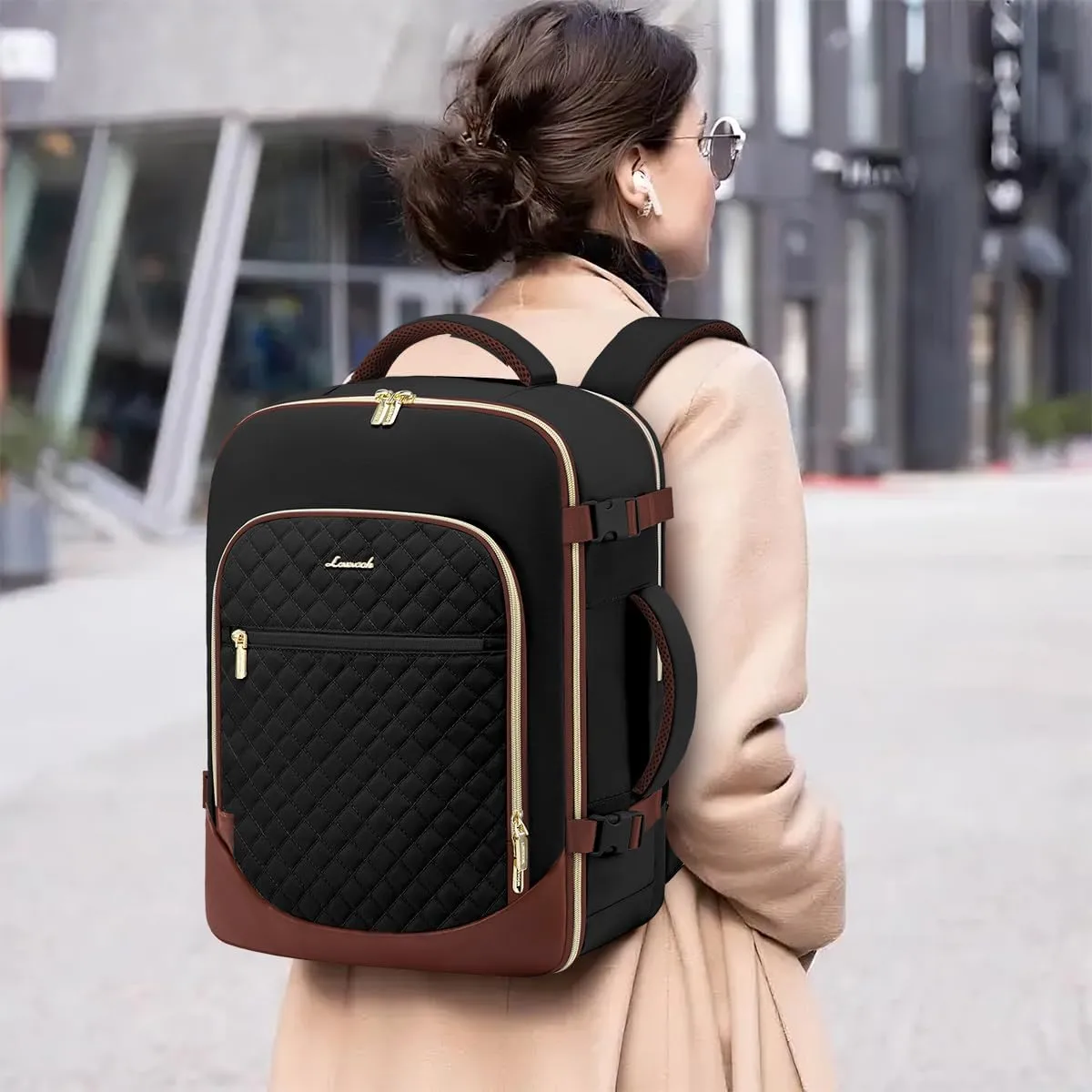 LOVEVOOK Travel Backpack for Women, 15.6in Laptop Backpack TSA Approved Carry on Luggage Personal Item Travel Bag for Business Weekender Hiking, Black-Brown