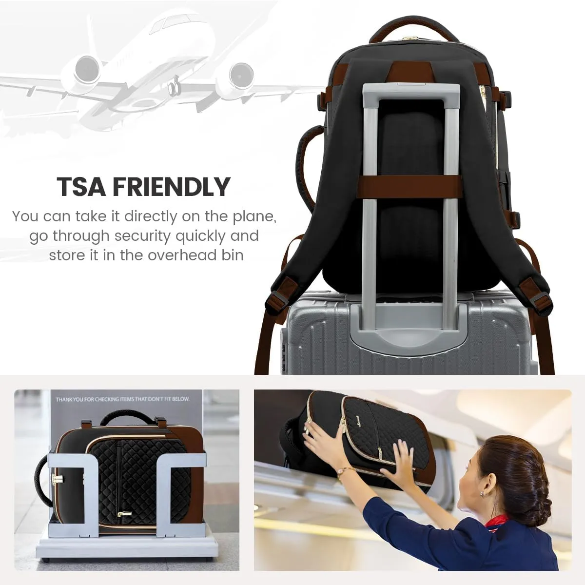 LOVEVOOK Travel Backpack for Women, 15.6in Laptop Backpack TSA Approved Carry on Luggage Personal Item Travel Bag for Business Weekender Hiking, Black-Brown
