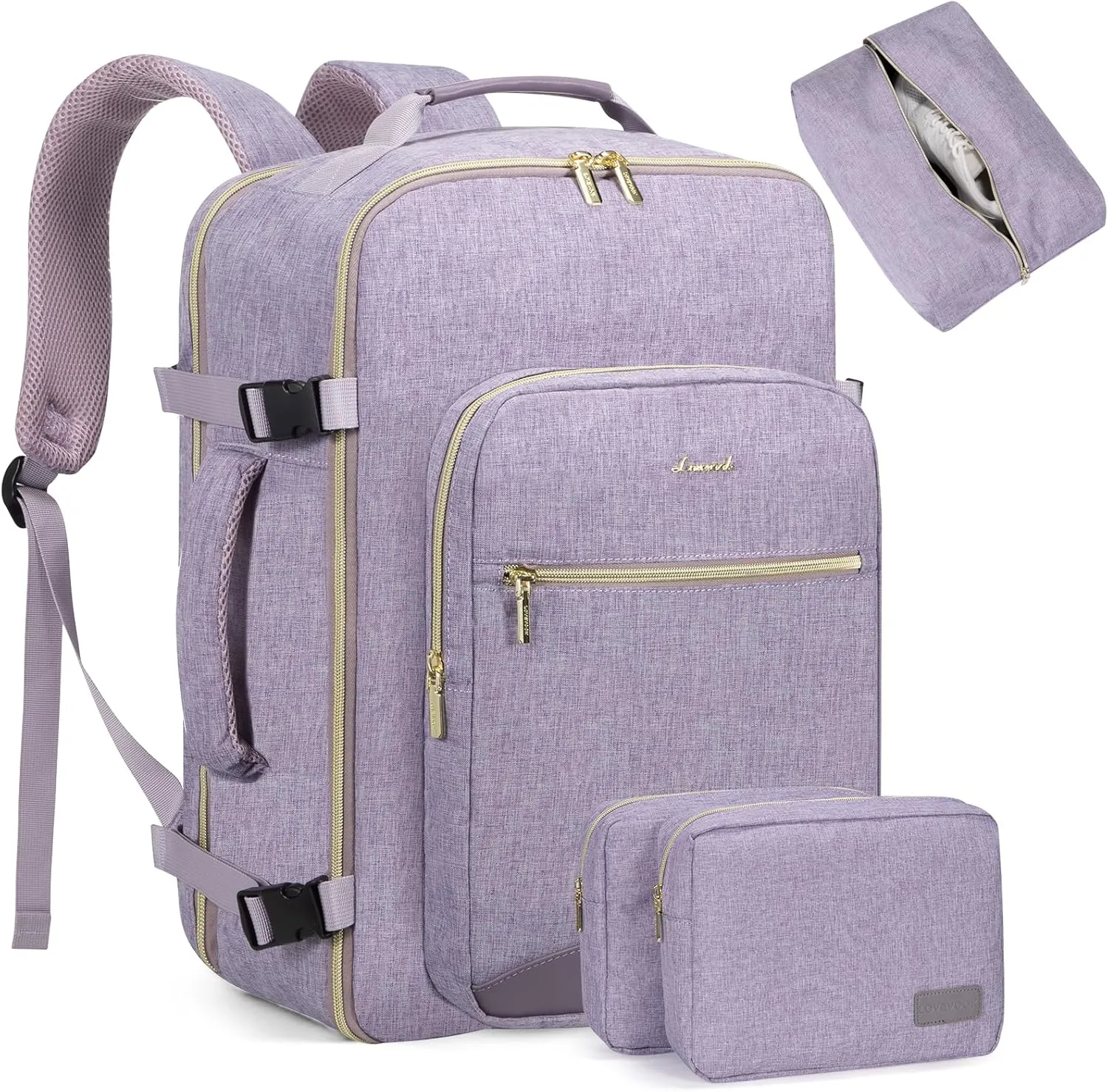 LOVEVOOK Travel Backpack for Women Men as Personal Item Flight Approved, 40L Luggage Carry On Backpack,17.3inch Large Daypack Laptop Backpack Waterproof Outdoor Sports with 3 Packing Cubes,Taro Purple