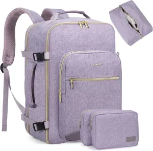 LOVEVOOK Travel Backpack for Women Men as Personal Item Flight Approved, 40L Luggage Carry On Backpack,17.3inch Large Daypack Laptop Backpack Waterproof Outdoor Sports with 3 Packing Cubes,Taro Purple