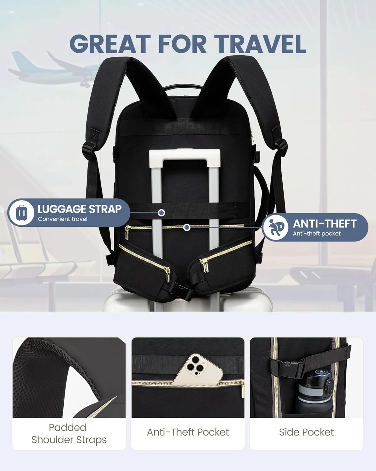 LOVEVOOK Travel Backpack for Women with Waist Strap,40L Cute Carry on Backpack Travels Essentials Personal Item Backpack for Traveling on Airplane,Large Carry on Luggage Travel Bag Flight Approved