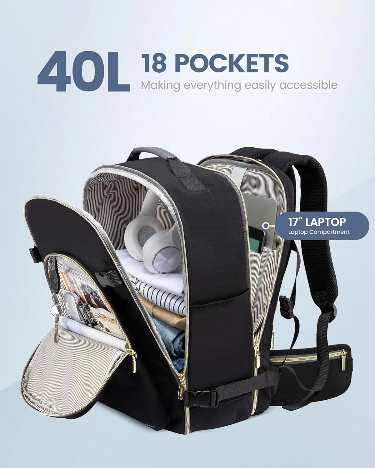 LOVEVOOK Travel Backpack for Women with Waist Strap,40L Cute Carry on Backpack Travels Essentials Personal Item Backpack for Traveling on Airplane,Large Carry on Luggage Travel Bag Flight Approved