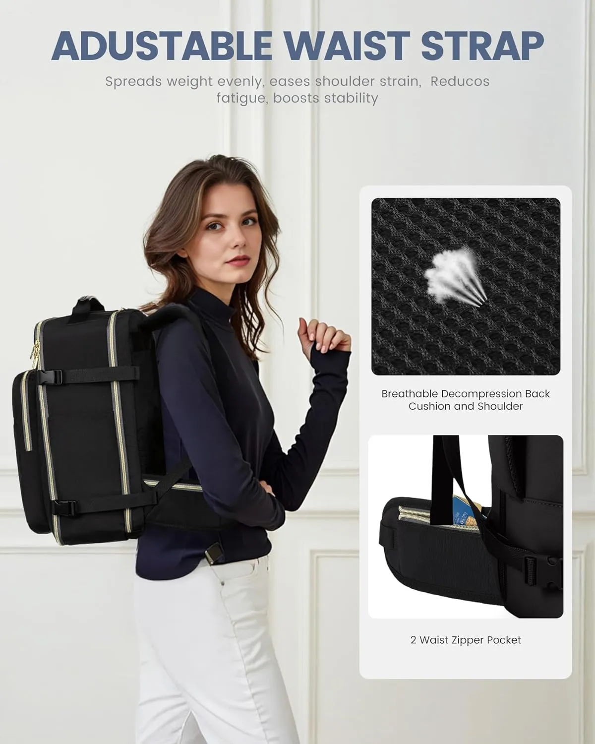LOVEVOOK Travel Backpack for Women with Waist Strap,40L Cute Carry on Backpack Travels Essentials Personal Item Backpack for Traveling on Airplane,Large Carry on Luggage Travel Bag Flight Approved