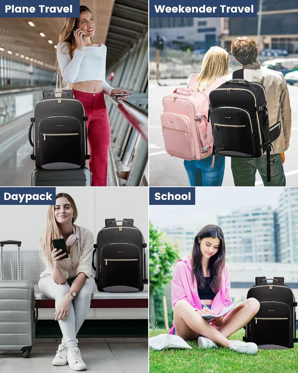 LOVEVOOK Travel Backpack for Women with Waist Strap,40L Cute Carry on Backpack Travels Essentials Personal Item Backpack for Traveling on Airplane,Large Carry on Luggage Travel Bag Flight Approved