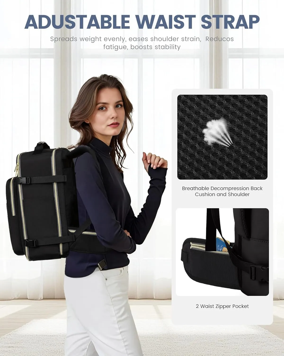 LOVEVOOK Travel Backpack for Women with Waist Strap,40L Large Carry on Luggage Travels Bag Flight Approved,Cute Carry on Backpack Travel Essentials Personal Item Backpack for Traveling on Airplane
