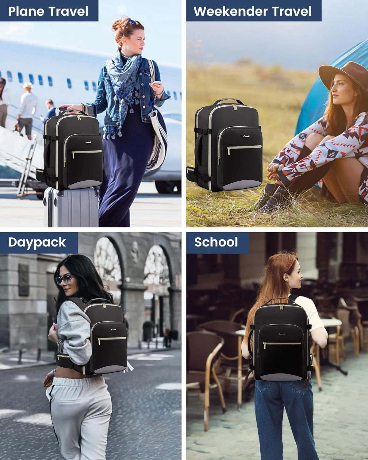 LOVEVOOK Travel Backpack for Women with Waist Strap,40L Large Carry on Luggage Travels Bag Flight Approved,Cute Carry on Backpack Travel Essentials Personal Item Backpack for Traveling on Airplane