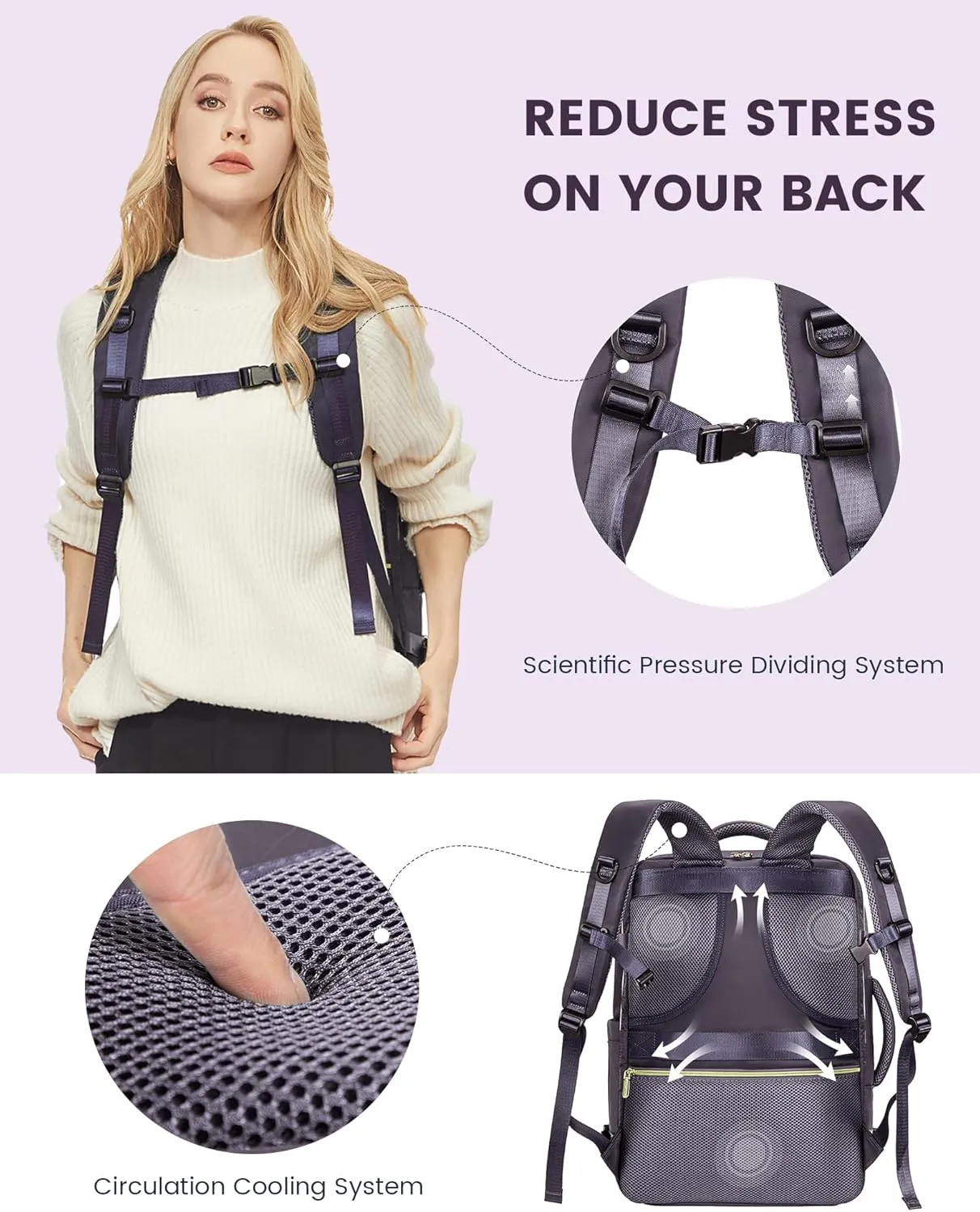 LOVEVOOK Travel Backpack For Women,50L Carry On Backpack Flight Approved,TSA Personal Item Travel Bag Fits 18 Inch Laptop,Business Weekender Overnight Daypack with Toiletry Bag and Cube