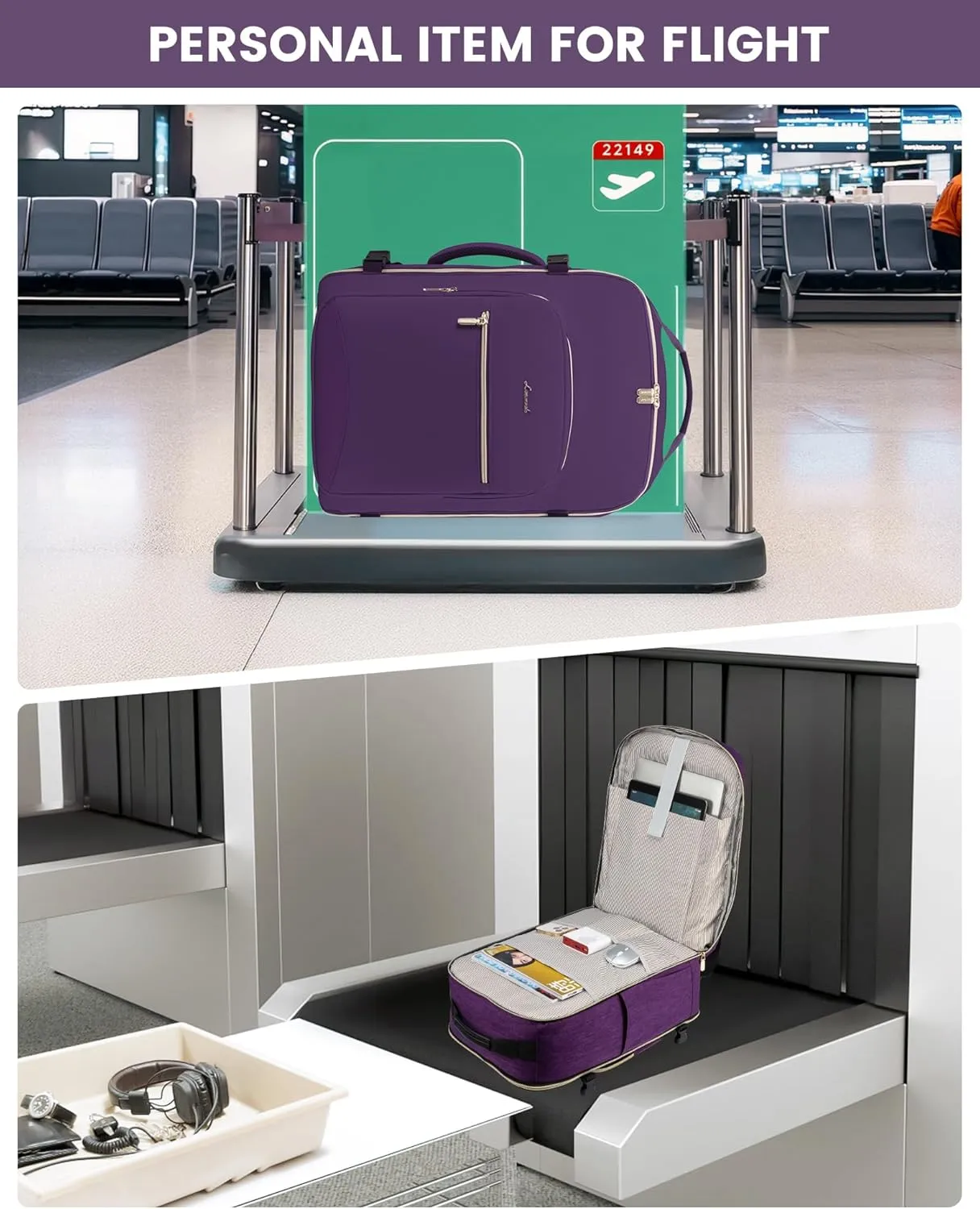 LOVEVOOK Travel Backpack Women, Flight Approved Carry On with 17.3inch Laptop Compartment, Personal Item with 3 Packing Cubes, Perfect for, Hiking, Overnight - Dark purple