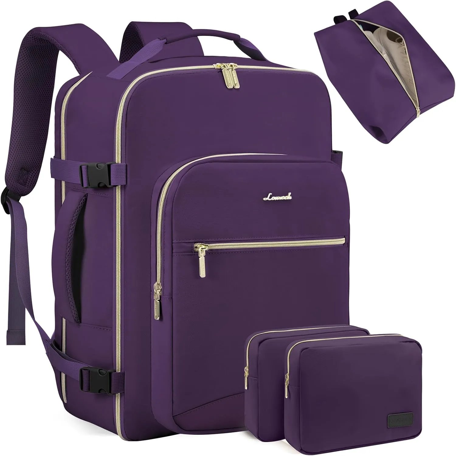 LOVEVOOK Travel Backpack Women, Flight Approved Carry On with 17.3inch Laptop Compartment, Personal Item with 3 Packing Cubes, Perfect for, Hiking, Overnight - Dark purple