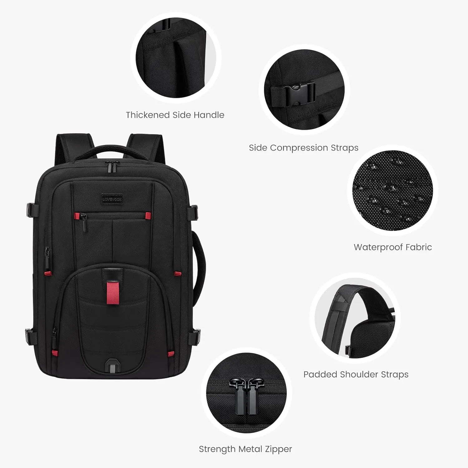 LOVEVOOK Travel Laptop Backpack for Men, 45L Large Carry On Backpack Personal Item Size, Airline Approved Waterproof Bookbag with 2 Packing Cubes Fits 17.3" Laptop, Black