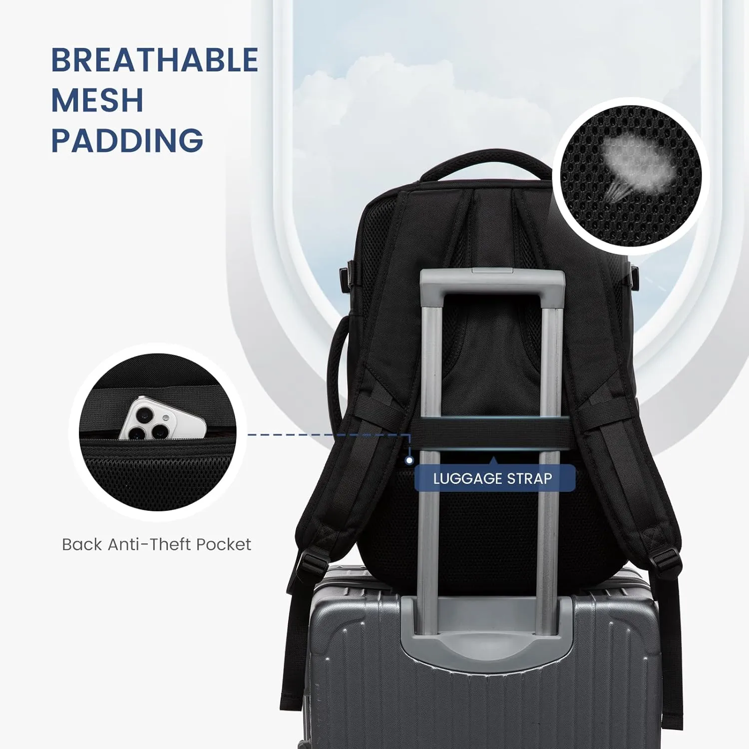 LOVEVOOK Travel Laptop Backpack for Men, 45L Large Carry On Backpack Personal Item Size, Airline Approved Waterproof Bookbag with 2 Packing Cubes Fits 17.3" Laptop, Black