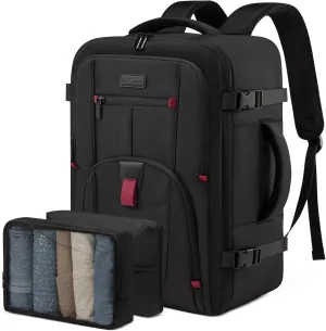LOVEVOOK Travel Laptop Backpack for Men, 45L Large Carry On Backpack Personal Item Size, Airline Approved Waterproof Bookbag with 2 Packing Cubes Fits 17.3" Laptop, Black