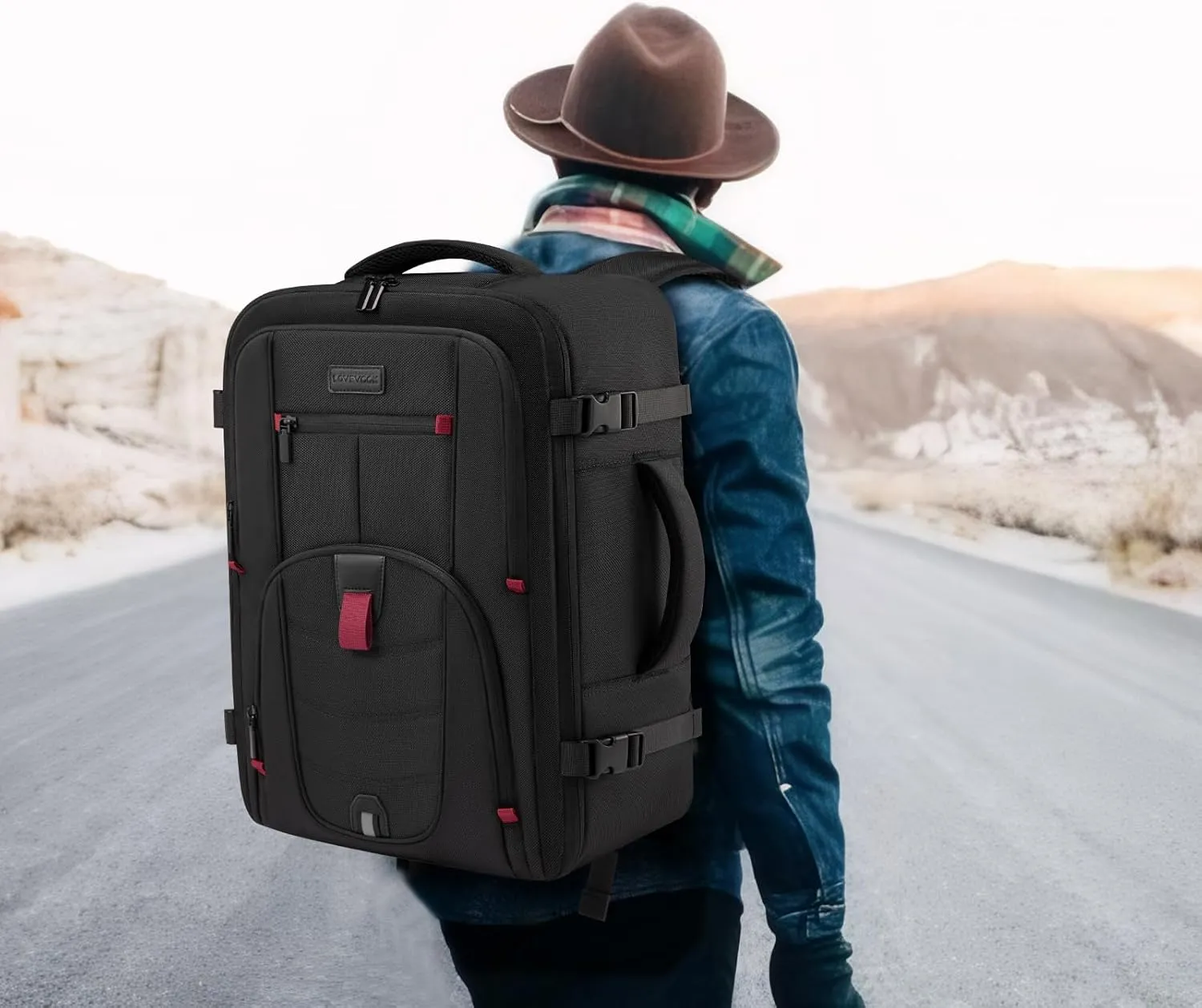 LOVEVOOK Travel Laptop Backpack for Men, 45L Large Carry On Backpack Personal Item Size, Airline Approved Waterproof Bookbag with 2 Packing Cubes Fits 17.3" Laptop, Black