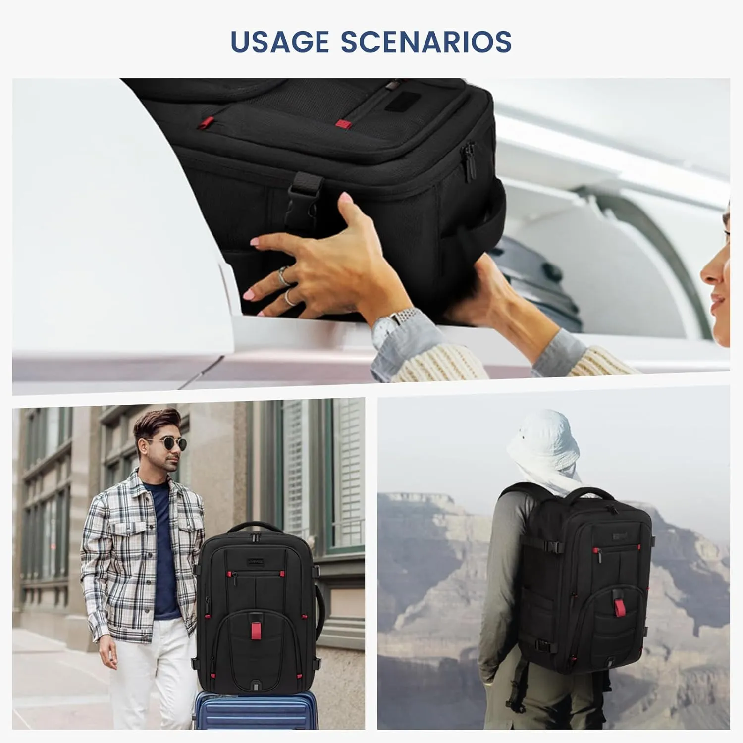 LOVEVOOK Travel Laptop Backpack for Men, 45L Large Carry On Backpack Personal Item Size, Airline Approved Waterproof Bookbag with 2 Packing Cubes Fits 17.3" Laptop, Black