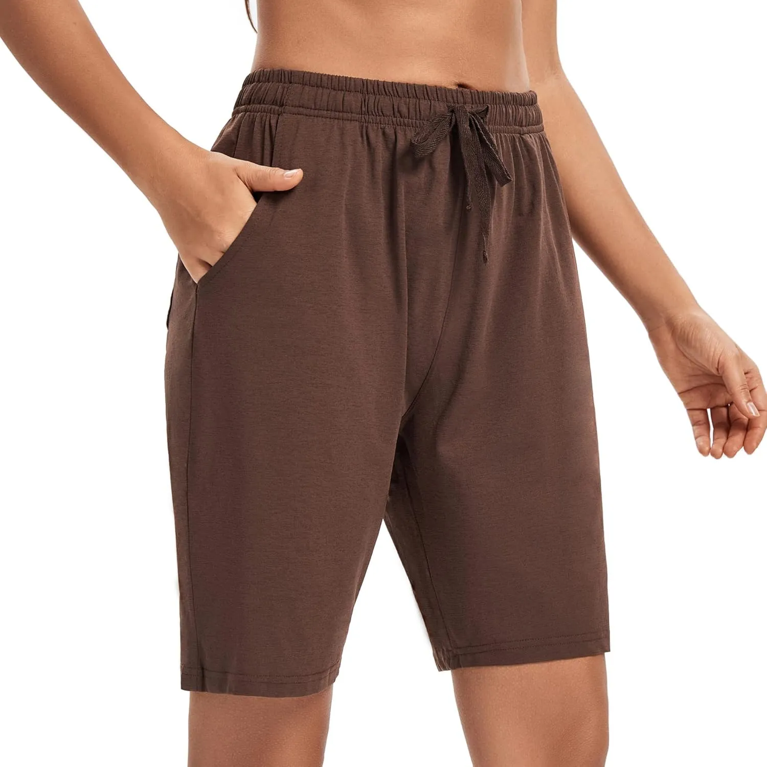 LUCKYCATCUS Women's Bermuda Shorts Jersey Shorts with Pockets Yoga Walking Athletic Long Shorts for Women Knee Length
