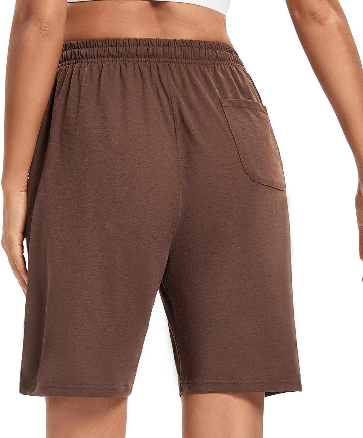 LUCKYCATCUS Women's Bermuda Shorts Jersey Shorts with Pockets Yoga Walking Athletic Long Shorts for Women Knee Length