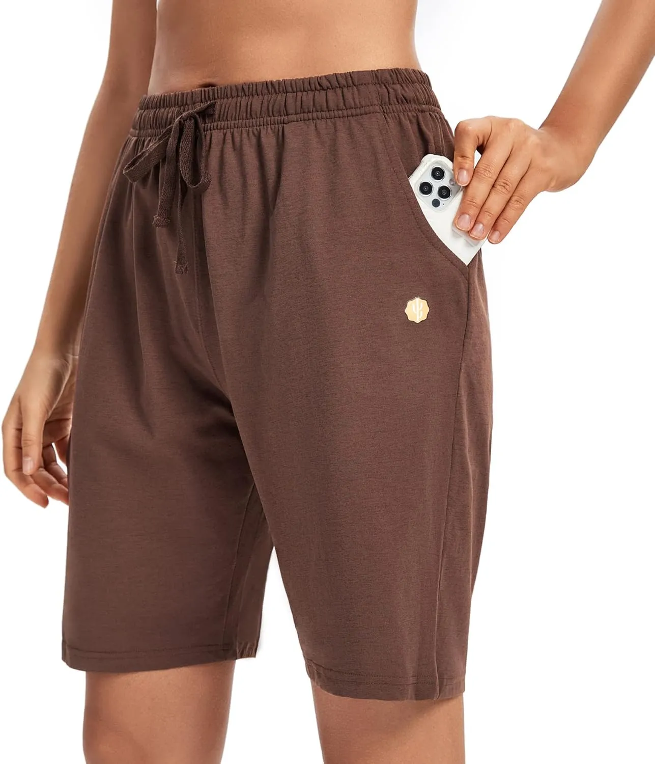 LUCKYCATCUS Women's Bermuda Shorts Jersey Shorts with Pockets Yoga Walking Athletic Long Shorts for Women Knee Length