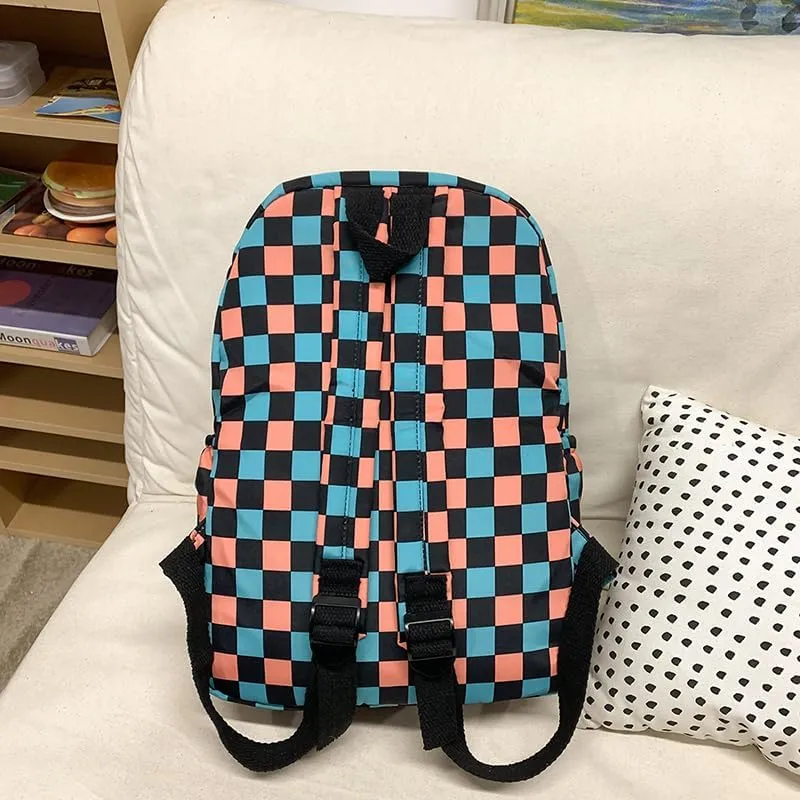 Lushandy 3PCS Checkered Backpack with Lunch Bag, Womens College Backpack Set Cute Aesthetic Daypack Checkered Laptop Backpack
