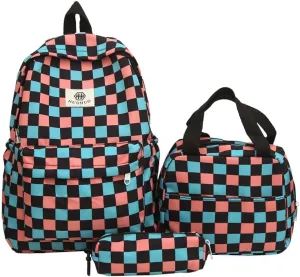 Lushandy 3PCS Checkered Backpack with Lunch Bag, Womens College Backpack Set Cute Aesthetic Daypack Checkered Laptop Backpack