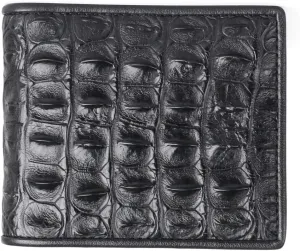 Luxury Genuine Crocodile Leather Alligator Backbone Skin Bifold Wallet Men's Short Wallet Purses Card Holder (Horizontal Crocodile Back Black)