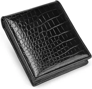 Luxury Real Crocodile Leather Men Wallet Alligator Skin Bifold Wallet Men's Short Wallet Purses (Belly black)