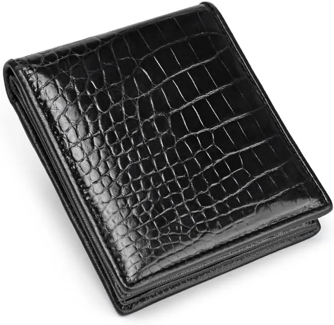 Luxury Real Crocodile Leather Men Wallet Alligator Skin Bifold Wallet Men's Short Wallet Purses (Belly black)