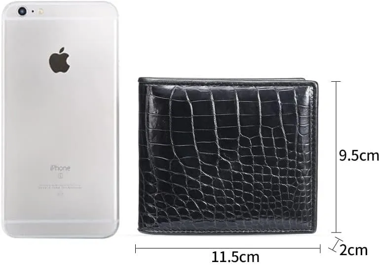 Luxury Real Crocodile Leather Men Wallet Alligator Skin Bifold Wallet Men's Short Wallet Purses (Belly black)